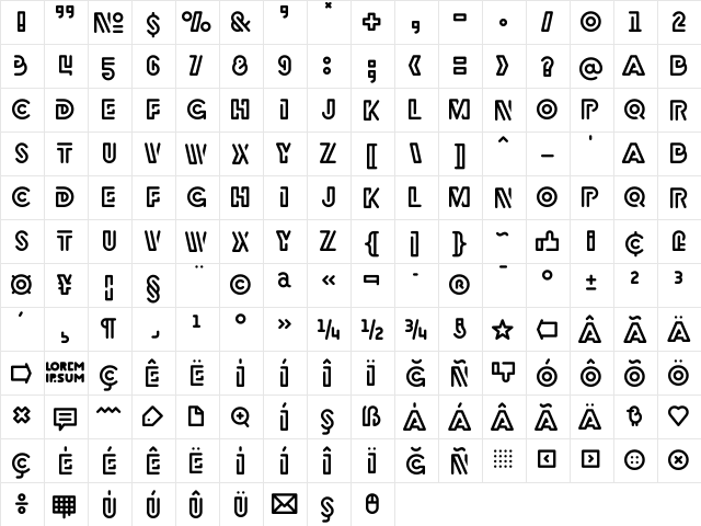 Rubber Regular  glyph index