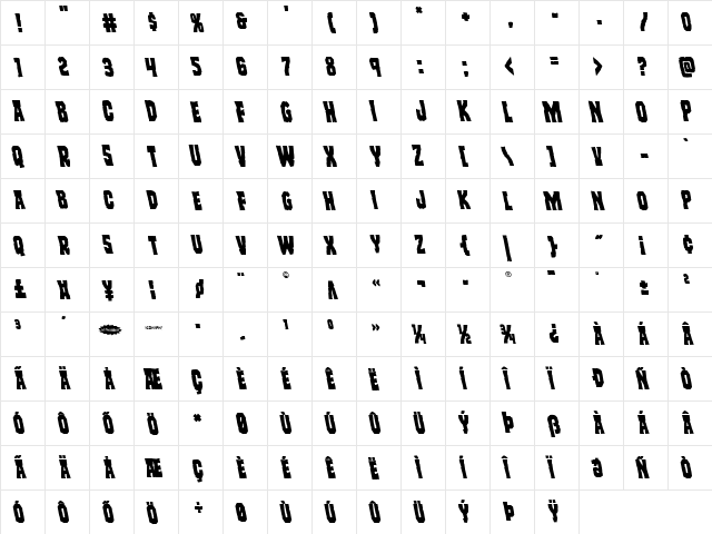 Freakfinder Leftalic Italic  glyph index