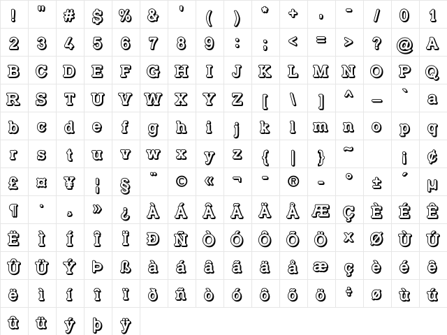TypoSlab Irregular Shadowed Demo Regular  glyph index