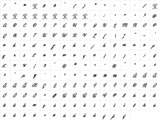 Artely Inks PERSONAL USE Regular  glyph index