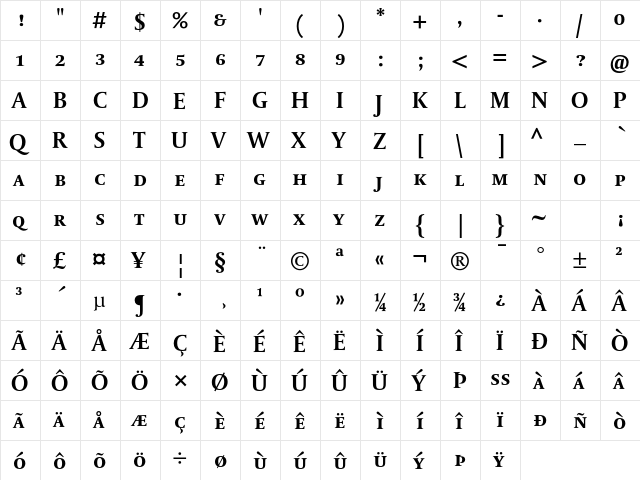 DTLParadoxTCaps Bold  glyph index
