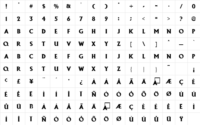 Macedonia Regular  glyph index