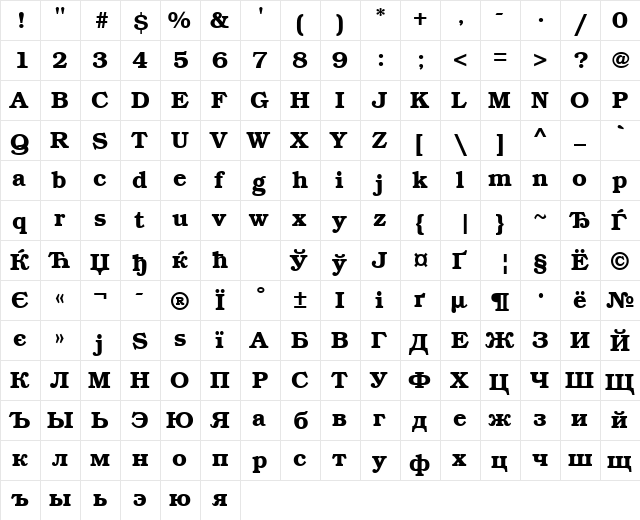 BookmanCTT Bold  glyph index