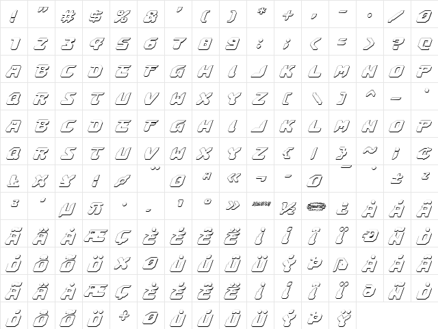Astropolis 3D Italic Italic  glyph index