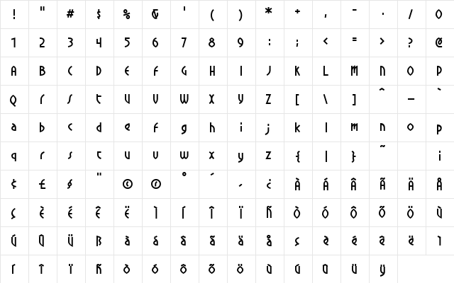 CrowBeak Regular  glyph index