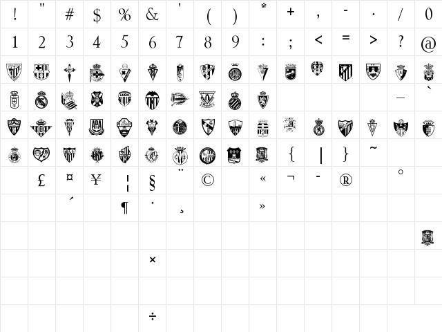 a Regular  glyph index