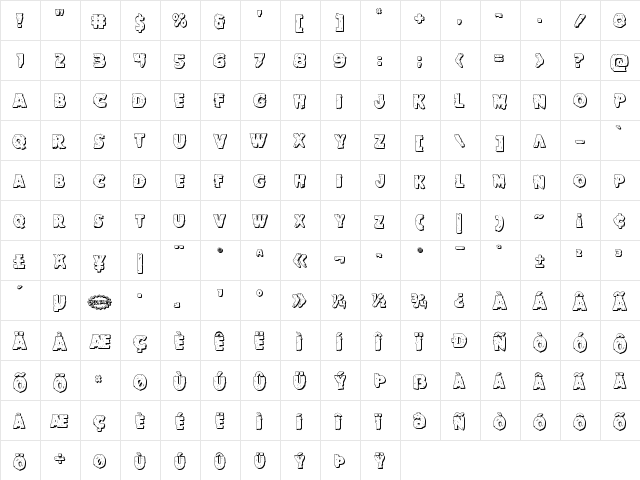 Goblin Creek 3D Regular  glyph index