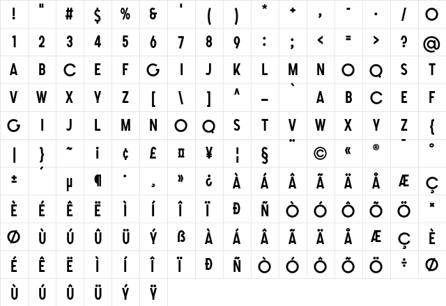 SONGER Grotesque Medium  glyph index