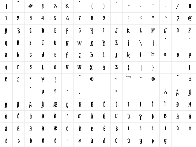 Grooving Textured Regular  glyph index