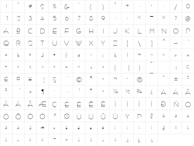 Konkord-Retro Regular  glyph index