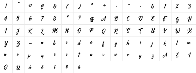 Comebro Regular  glyph index
