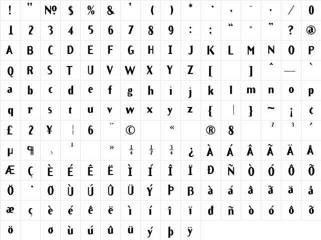 ArbitraryBold Regular  glyph index