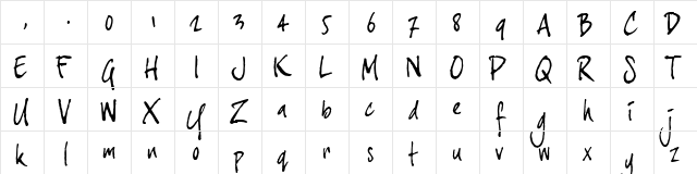 joeHand 3 Regular  glyph index