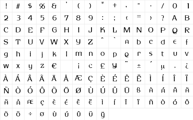 Sirius Regular  glyph index