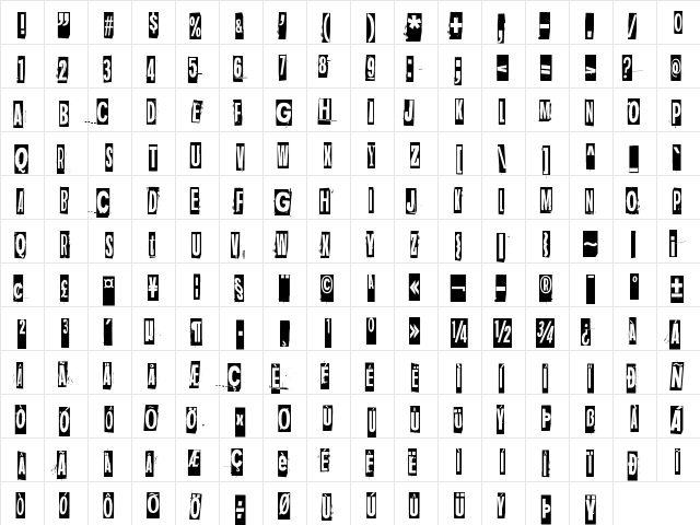 Dark monday black Regular  glyph index