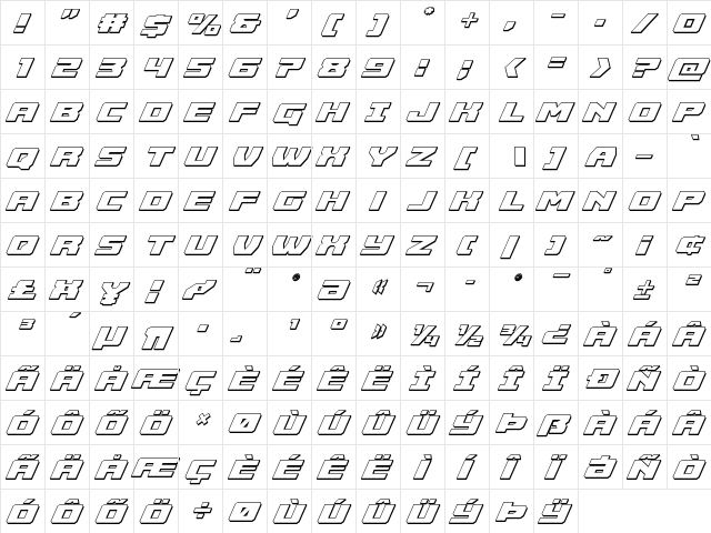 Cruiser Fortress 3D Italic Italic  glyph index