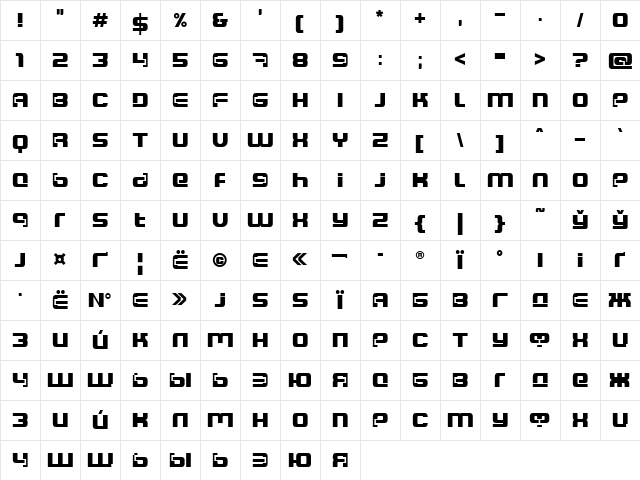 ft84 Semi-expanded SemiBold  glyph index