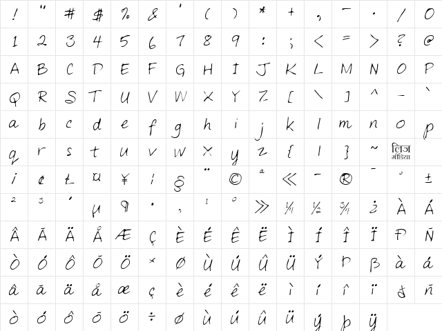 LEHN261 Regular  glyph index