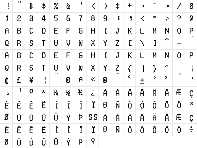 Fake Receipt Regular  glyph index