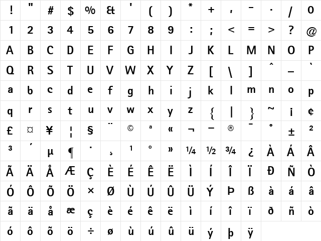 RotisSansSerif75-ExtraBold Extra Bold  glyph index