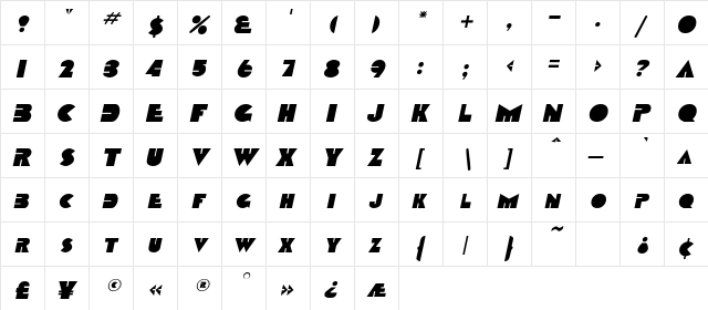 TobagoSCapsSSK BoldItalic  glyph index