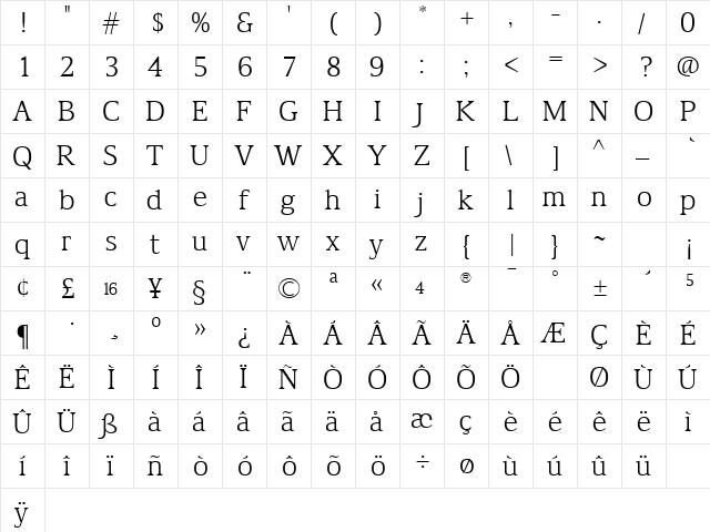 TFArdent Regular  glyph index