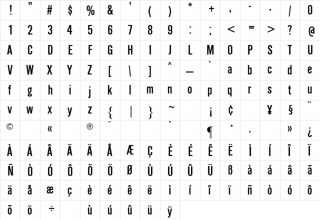 SimpleType Regular  glyph index