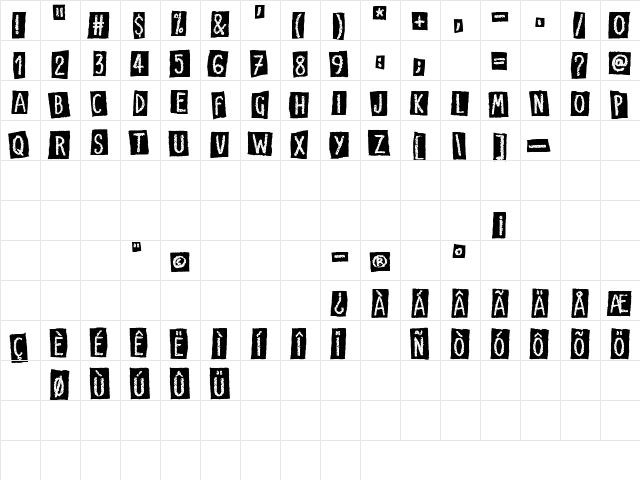 Craps of Paper Regular  glyph index