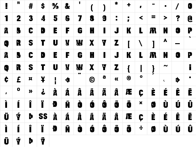 Bulltoad Night Regular  glyph index