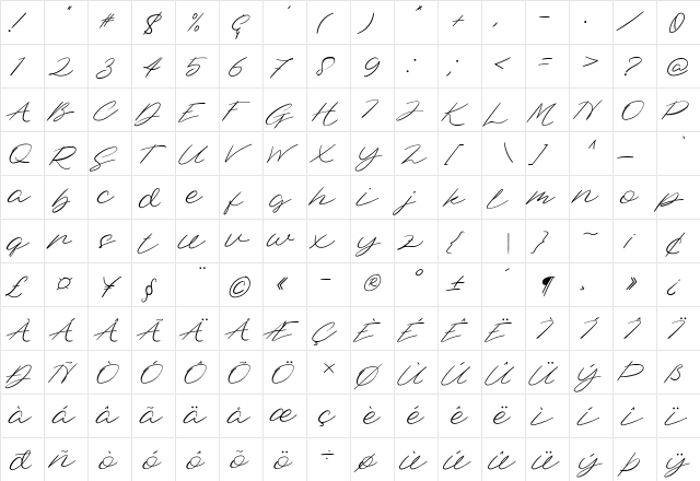 Dellafina Street Regular  glyph index