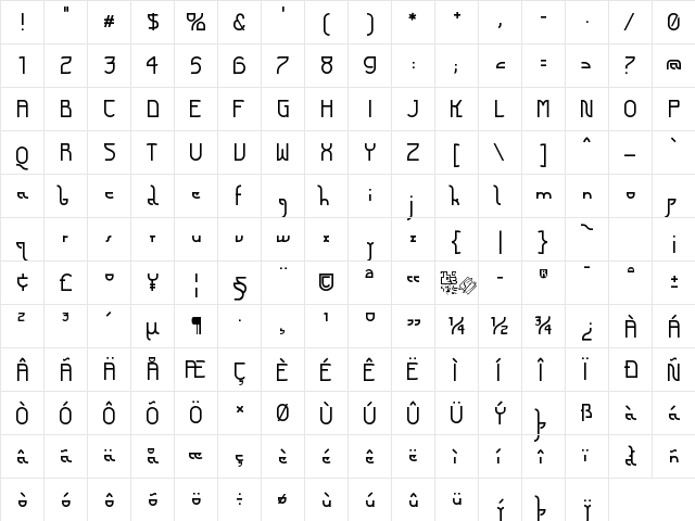 Futurex Arthur Regular  glyph index