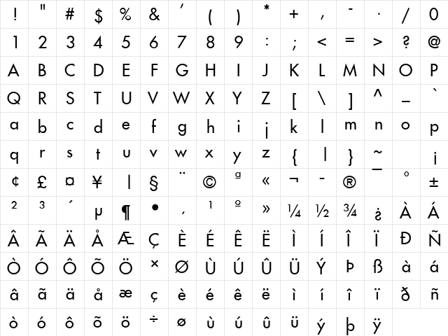 Fusi Normal  glyph index