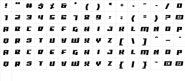 Psiphoon BB Regular  glyph index