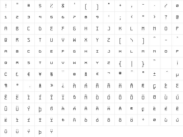 Monolith SC  glyph index