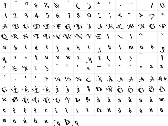 Bottom Regular  glyph index