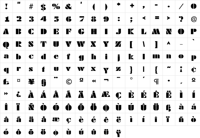 Dekoblack Expanded  glyph index