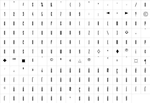 CgNeonExCd Medium  glyph index