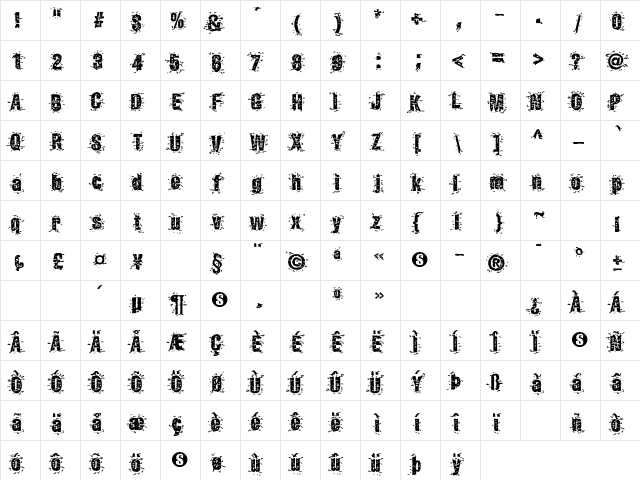 Garbage2 Regular  glyph index