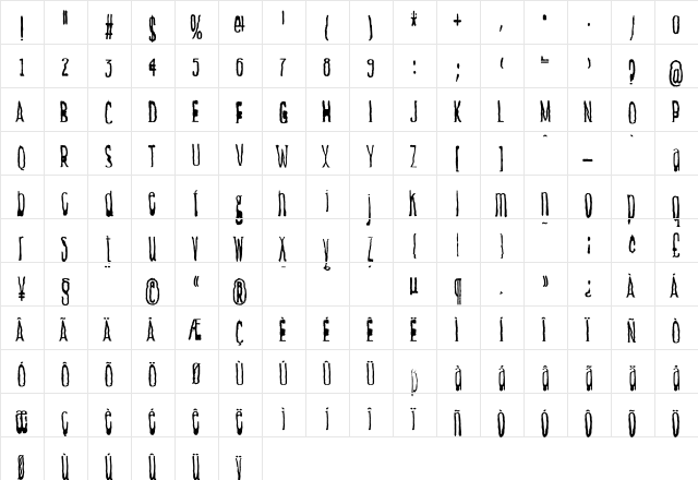 IndecisionStretched Regular  glyph index