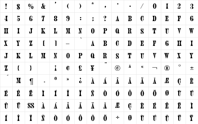 JuniorDB Normal  glyph index