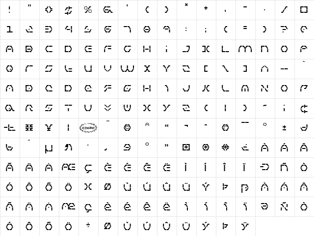 Zeta Sentry Regular  glyph index