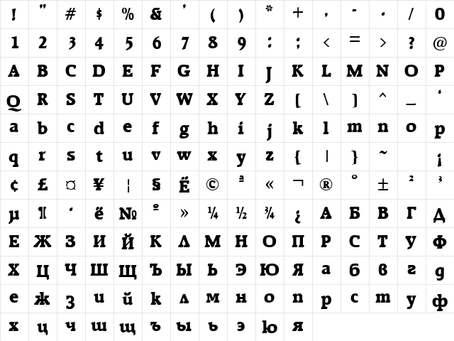 Ralenta Bold  glyph index