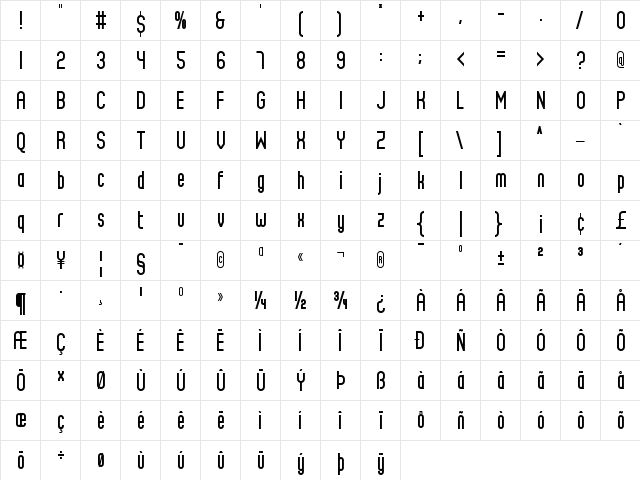 Albas Sans Regular  glyph index