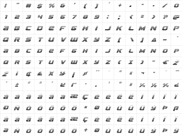 Terran Gradient Italic Italic  glyph index