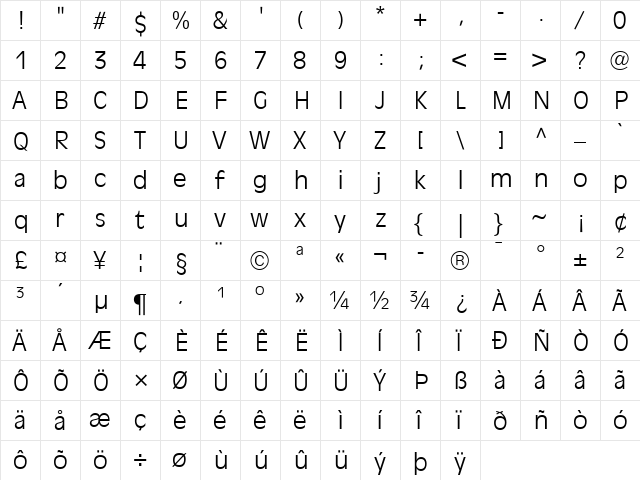 Antique Olive Light  glyph index