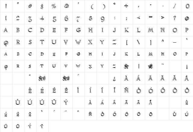 Knights Quest Callig Regular  glyph index