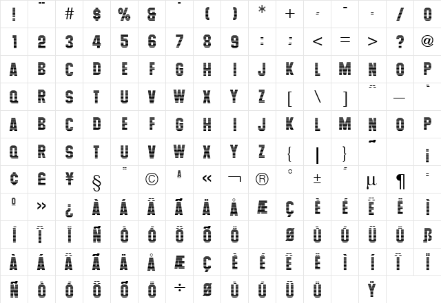 Maximus Regular  glyph index
