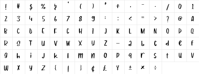 Whisky Coke Regular  glyph index
