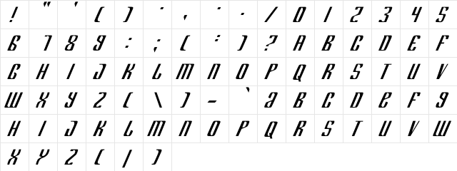 Department H Regular  glyph index