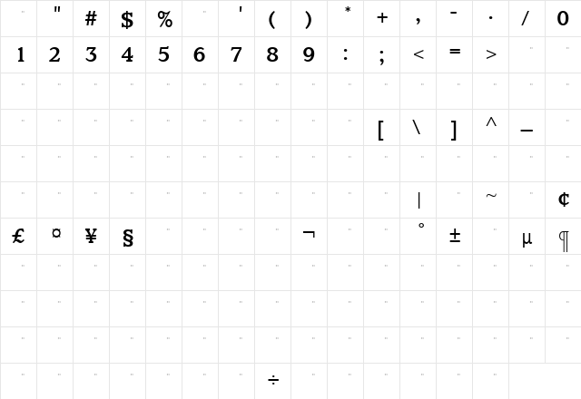 ClaremontMedTab Roman  glyph index